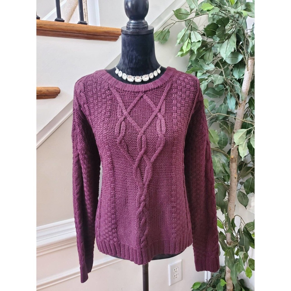 Mudd Women's Maroon Acrylic Round Neck Long Sleeve Pullover Knit Sweater Size M